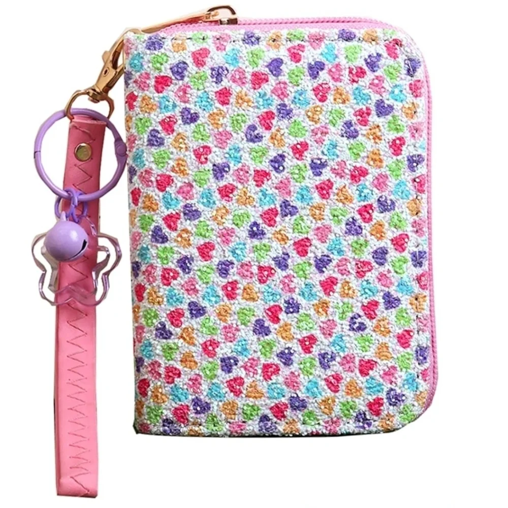 Colorful Floral Wallet with Pink Strap
